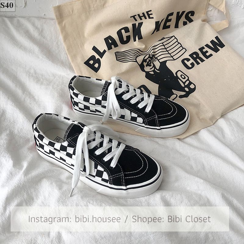 Giày thể thao vải kẻ caro năng động khỏe khoắn màu đen học sinh chất hot trend 2021 giá rẻ mã S40 | BigBuy360 - bigbuy360.vn