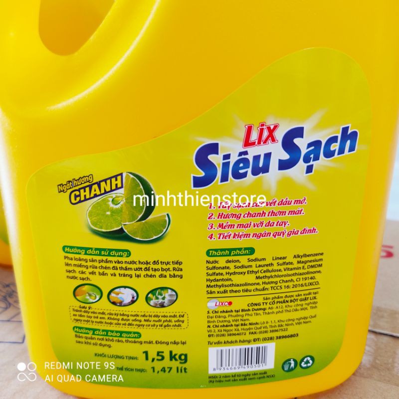 Nước rửa chén Lix siêu sạch siêu tiết kiệm ngát hương chanh 1.5 kg