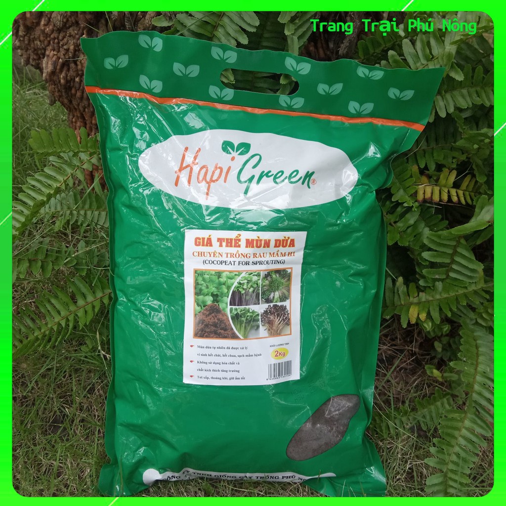 2kg Giá thể mùn xơ dừa (đã xử lý) chuyên trồng rau mầm Hapi Green Phú Nông