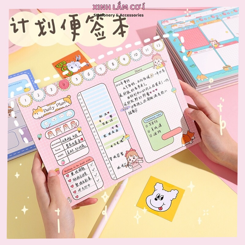 Set 48 Bảng Kế Hoạch Hàng Tuần, Giấy Ghi Chú, Planner Siêu Xinh [Xinh Lắm Cơ Í]