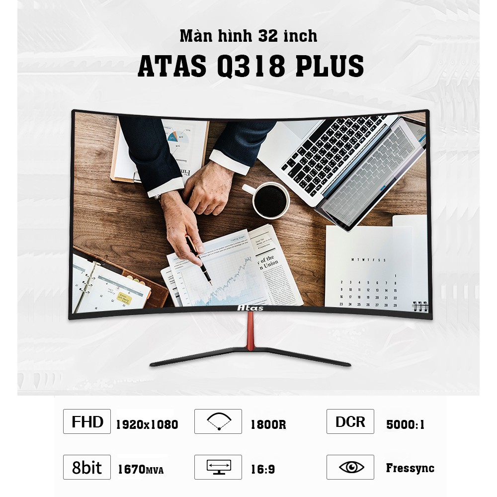Màn hình máy tính 32 inch cong chuyên game ATAS Q318 Plus - Tần số 165HZ | BigBuy360 - bigbuy360.vn