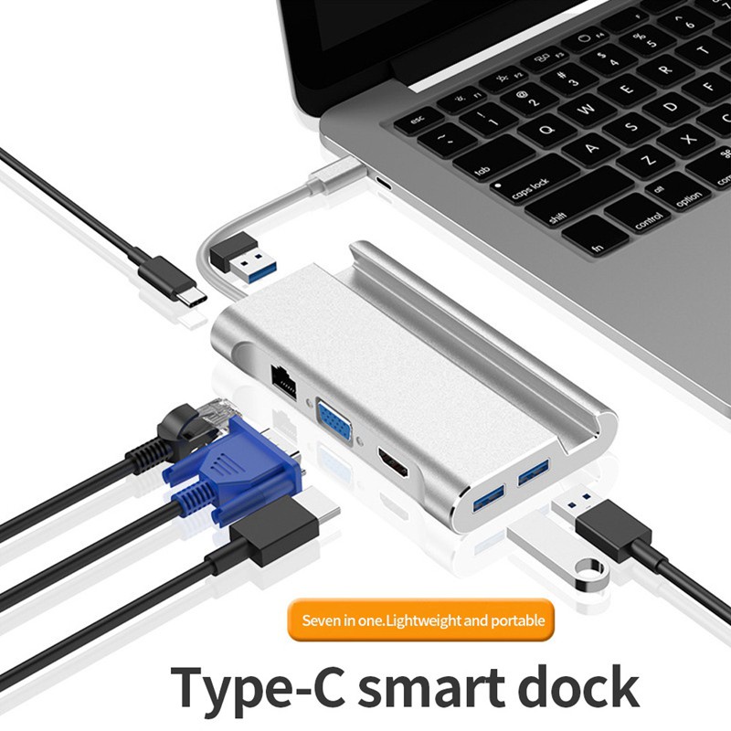 Bộ Chuyển Đổi Hdmi Usb 3.0 Hdmi Vga Rj45 Pd Hub 7 Trong 1 Đen