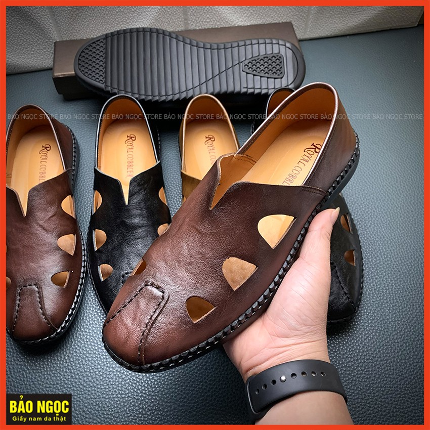 Giày lười nam mùa hè DA BÒ MỀM 2 lớp cao cấp✅ Giày rọ nam đục lỗ Thoáng Mát💥 Bảo hành Nổ Da-Bong Đế 12 tháng✅ Mã TH663