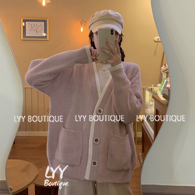 Áo cardigan nữ len lông thỏ dầy mịn trơn phối viền 2 túi trước 3 màu Quảng Châu LYY BOUTIQUE | BigBuy360 - bigbuy360.vn