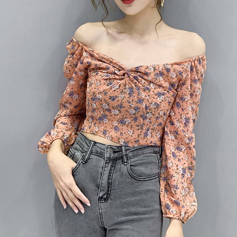 Áo chiffon tay lỡ họa tiết hoa phong cách Hàn Quốc
