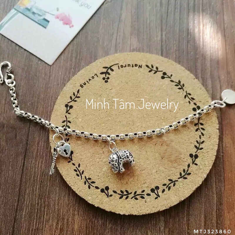 Lắc tay bạc nữ charm con voi chìa khoá trái tim Lắc tay bạc nữ chìa khoá trái tim voi con xinh xăns-Minh Tâm Jewelry