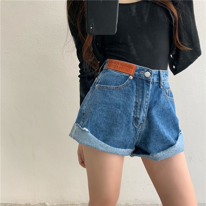 Quần Short Denim Lưng Cao Ống Rộng Thời Trang Hàn Quốc