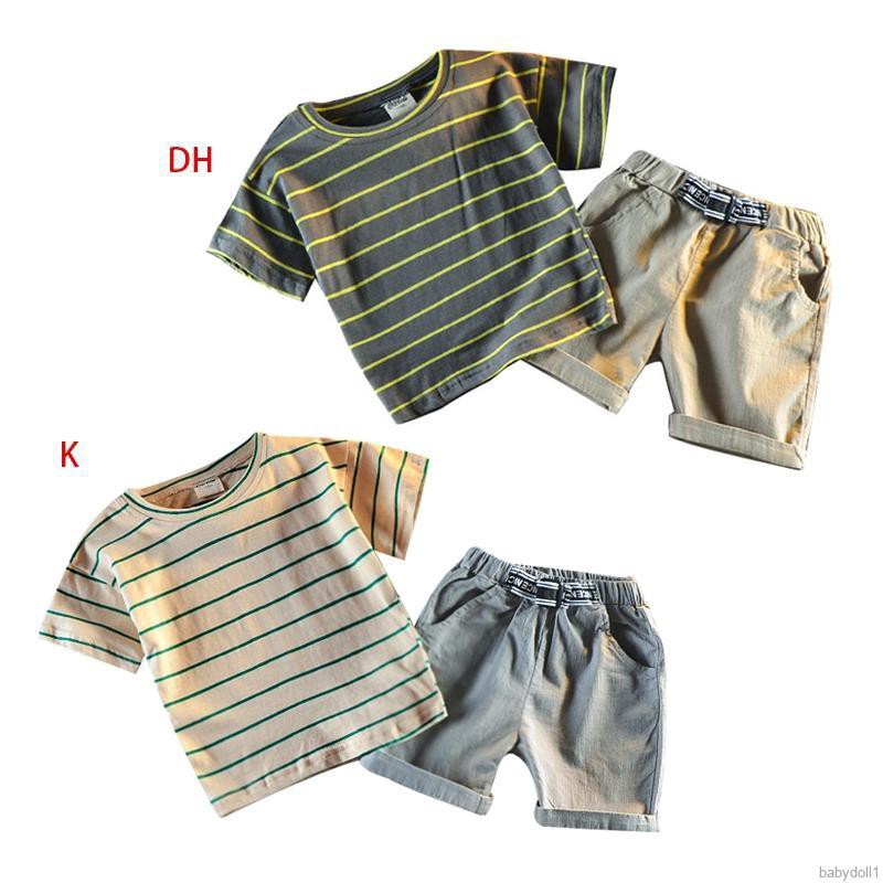 Set áo thun ngắn tay sọc ngang + quần short thời trang cho bé trai