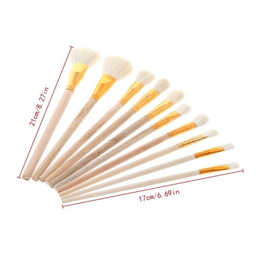 Set 10 cọ vẽ màu nước/tranh sơn dầu/sơn acrylic chuyên nghiệp tay cầm bằng gỗ chất lượng cao