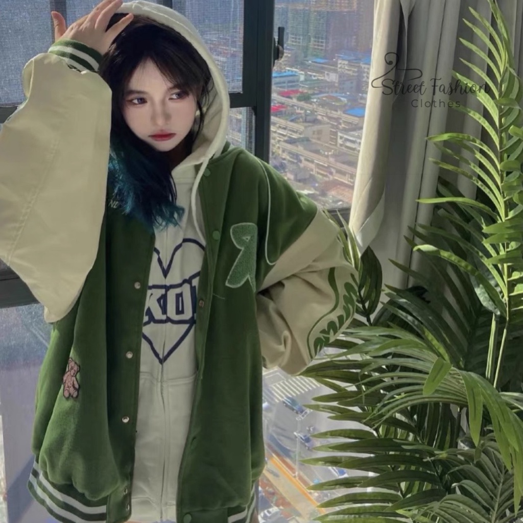 Áo khoác bóng chày varsity jacket phong cách Retro Âu Mỹ thời trang thu đông cá tính, năng động