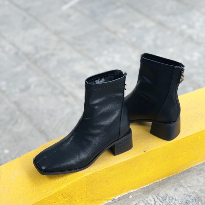 Bốt nữ cao cổ da mềm boot nữ gót 5cm giày vnxk - Kimystore