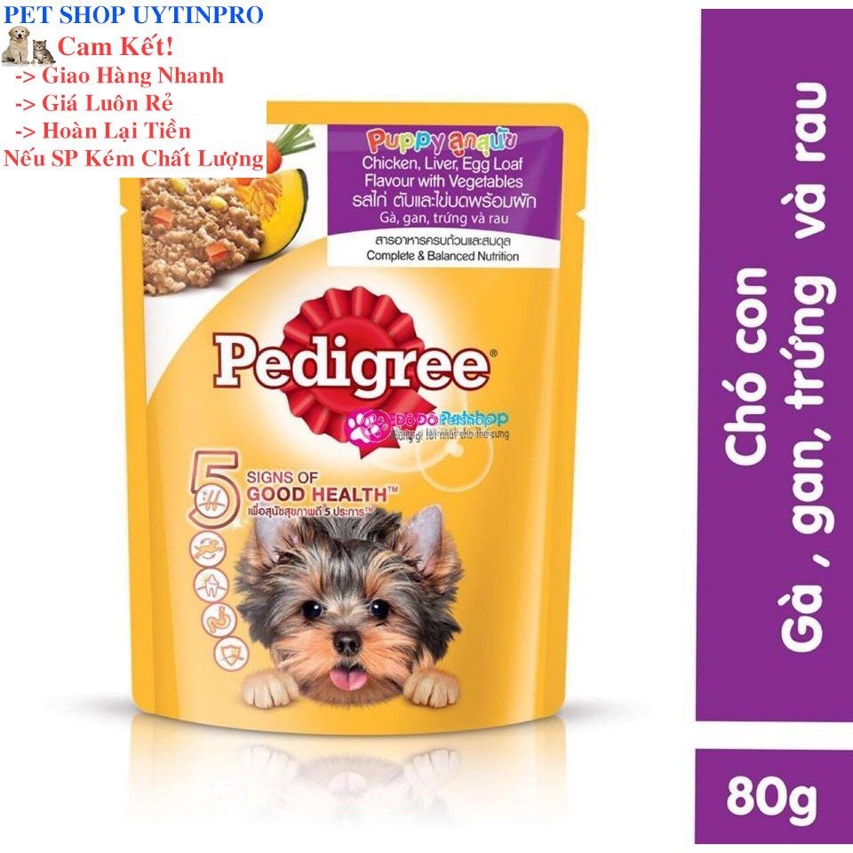 THỨC ĂN PEDIGREE DẠNG PATE SỐT CHO CHÓ CON VỊ Gà, gan trứng và rau gói 80g