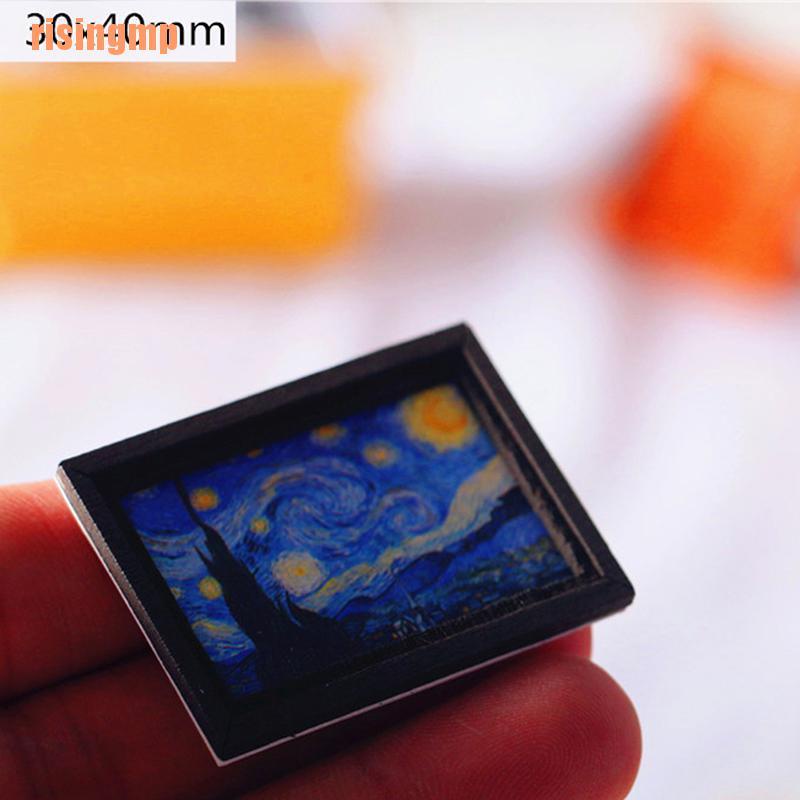 Tranh sơn dầu có khung treo tường trang trí mini dành cho nhà búp bê