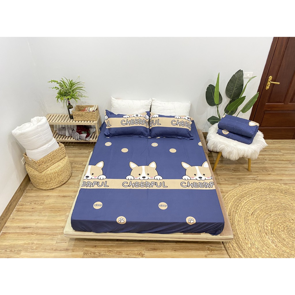 SET GA CHUN VÀ 2 VỎ GỐI NẰM COTTON POLY NGOCANHBEDDING HOT NHẤT HÈ 2021 MẪU CÁO XANH