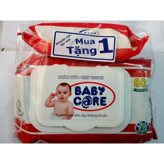 Gói Khăn ướt Babycare 80 tờ Không mùi Tặng 01 Gói 30 tờ Mùi phấn