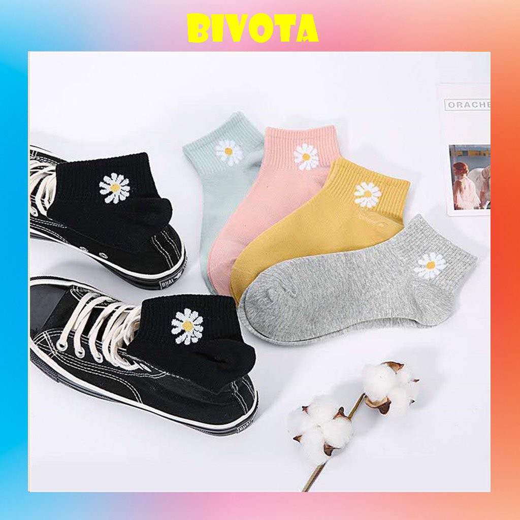 [Mã 44FASHIONSALE1 giảm 10K đơn 50K] Tất cổ thấp Bivota vớ hoa cúc họa tiết hot trend Hàn Quốc xinh xắn T11