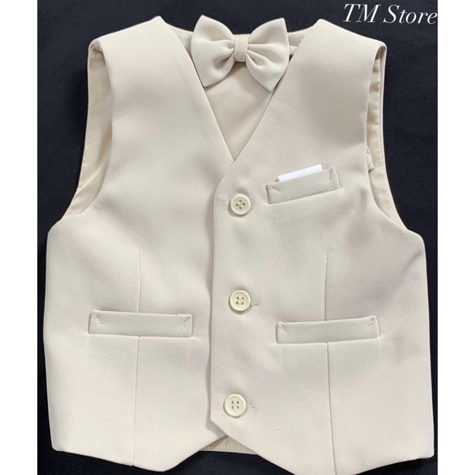 Bộ vest công tử bé trai thôi nôi màu be