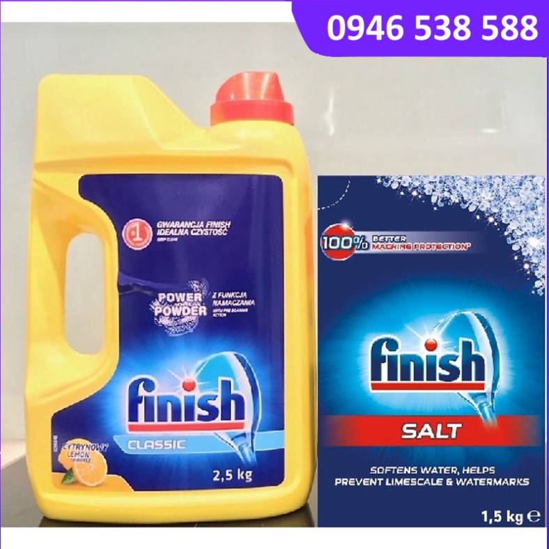 [Rẻ vô địch] [Chính hãng] Combo: Bột rửa bát Finish 2,5kg + Muối Finish 1,5kg