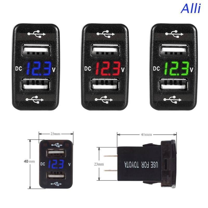 Tẩu sạc hai cổng USB 12V 40x23mm có đèn LED cho xe hơi Toyota