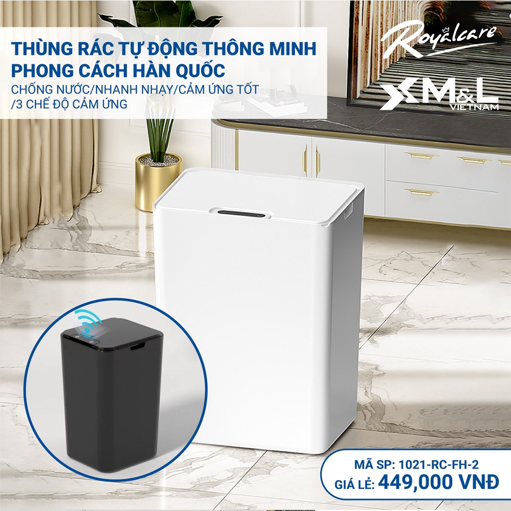 NEW - Thùng rác thông minh cảm ứng tự động M&amp;L - RoyalCare FH-2 phong cách Hàn Quốc - Hàng chính hãng bảo hành 3 tháng