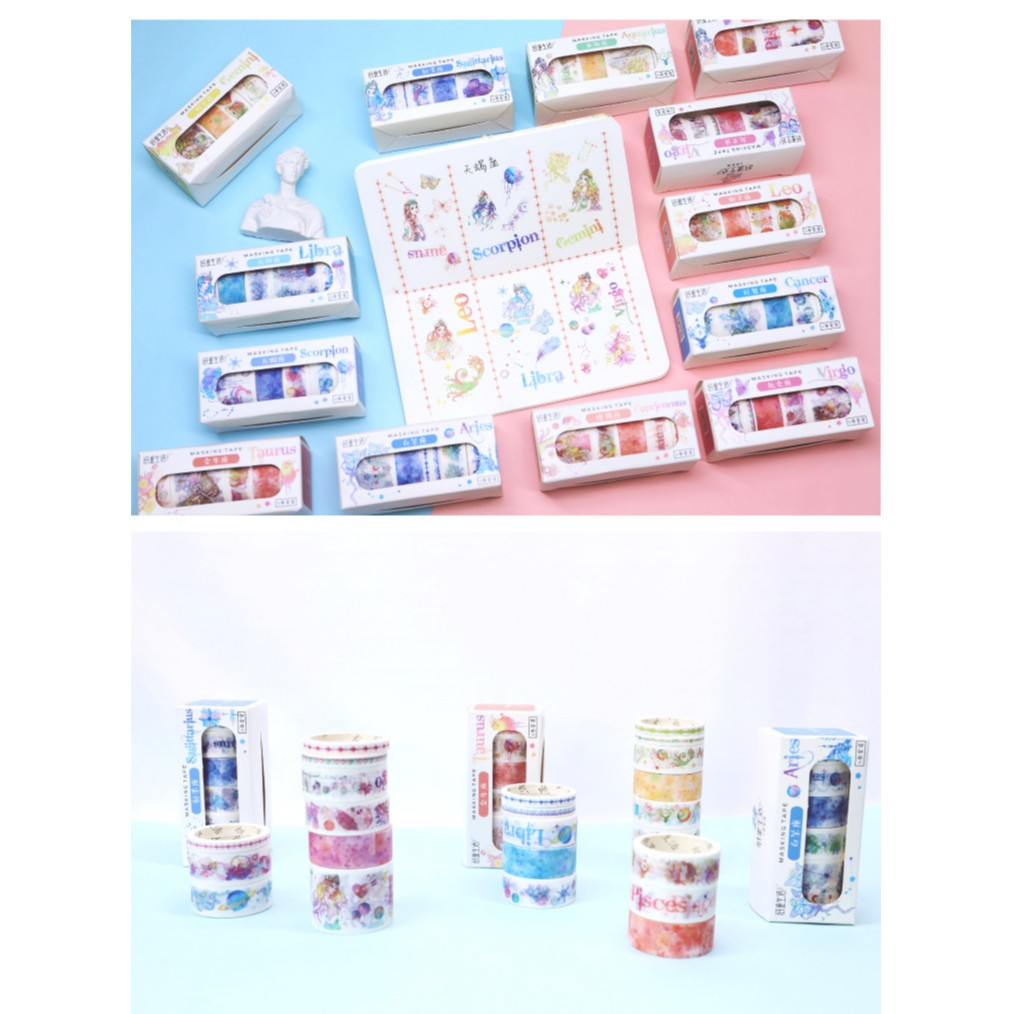 Set 6 Cuộn Washi Tape Cung Hoàng Đạo Băng Dính Trang Trí Scrapbook, Planner