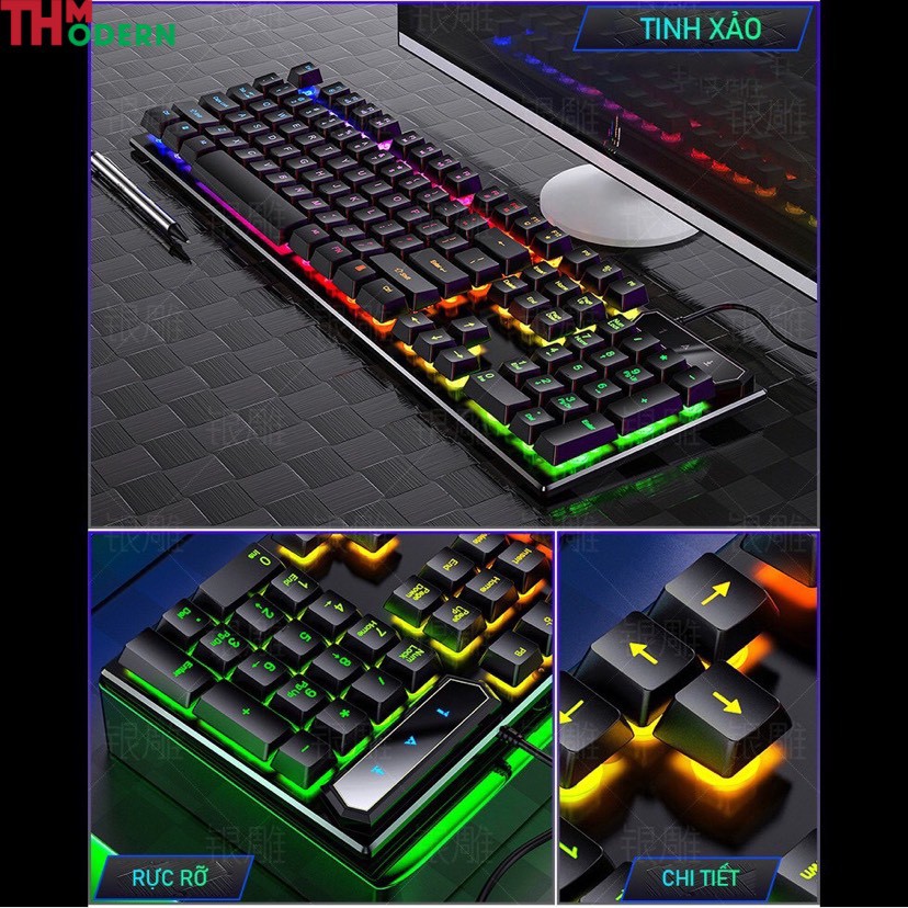 Bàn Phím Máy Tính Gaming RGB Xuyên Chữ YINDIAO V4 Có Dây/Đèn LED