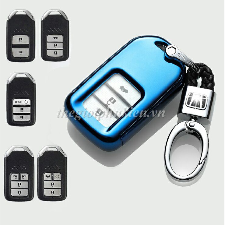 Ốp, bọc chìa khóa silicon tráng gương bảo vệ chìa khóa xe Honda CR-V, Civic, City… kèm móc đeo INOX
