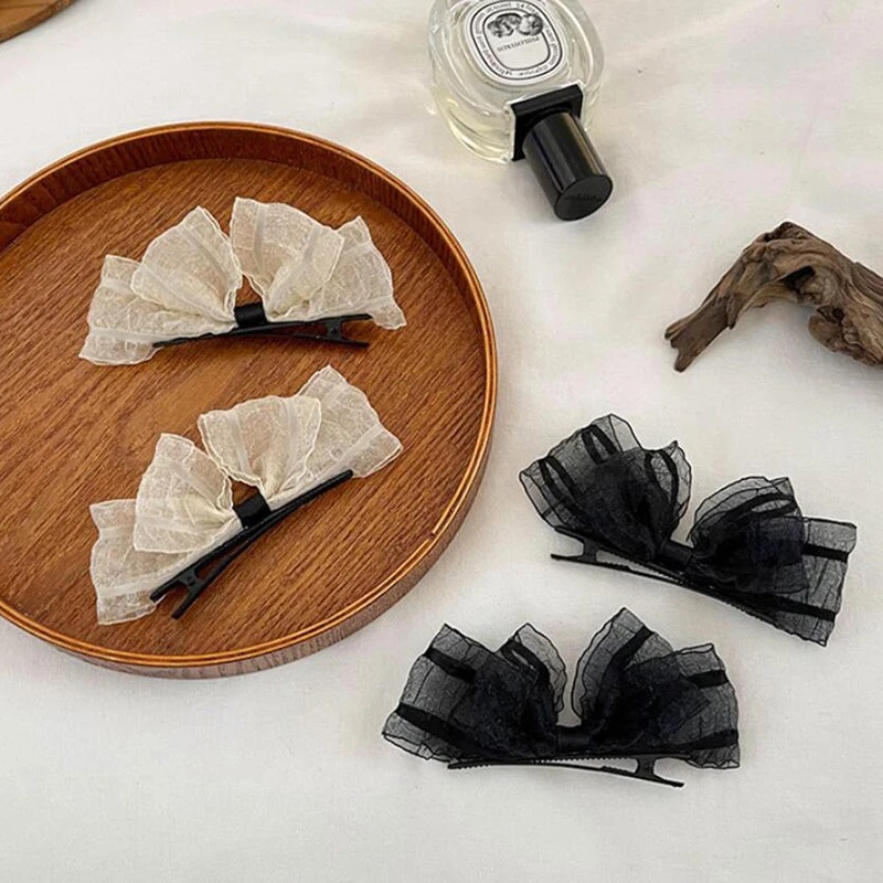 Set 2 Kẹp Tóc Hình Nơ Ren Dễ Thương Dành Cho Nữ