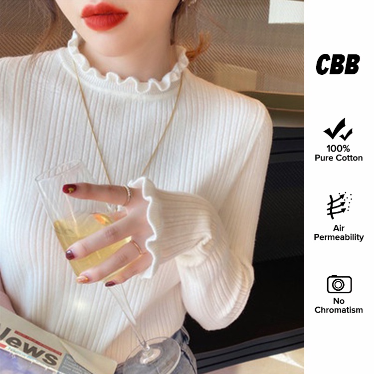 Áo sweater dệt kim mỏng tay dài cổ tròn dáng ôm phong cách thời trang Hàn Quốc dành cho nữ