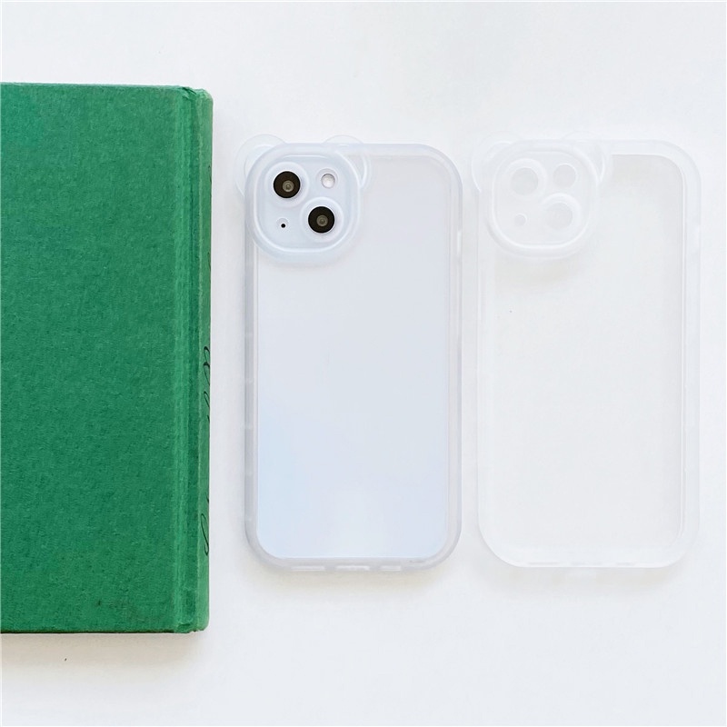 Ốp Điện Thoại TPU Mềm Trong Suốt Chống Sốc Bảo Vệ Ống Kính Hình Tai Gấu 3D Cho IP 13 12 11 Pro Max X XS XR 8 7 Plus