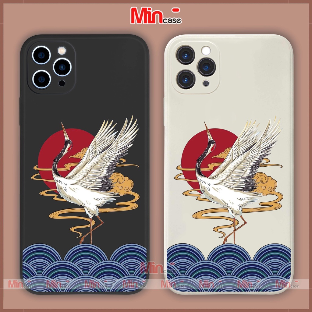 Ốp lưng điện thoại iPhone chim hạc cạnh viền vuông silicon dẻo cho ip 6/6s/7/8/X/XS/XR/11/12/13/14 Pro Plus Max Mincase