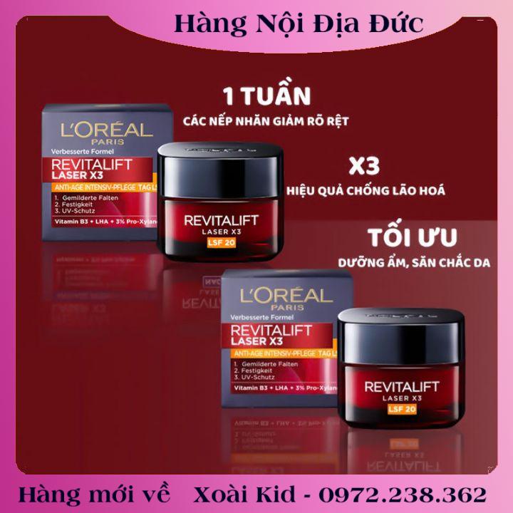 [auth] KEM DƯỠNG DA CHỐNG LÃO HÓA – GIÚP MỜ THÂM NÁM LOREAL REVITALIFT LASER X3, 50ML Nội địa Đức Đủ Bill [Hot]