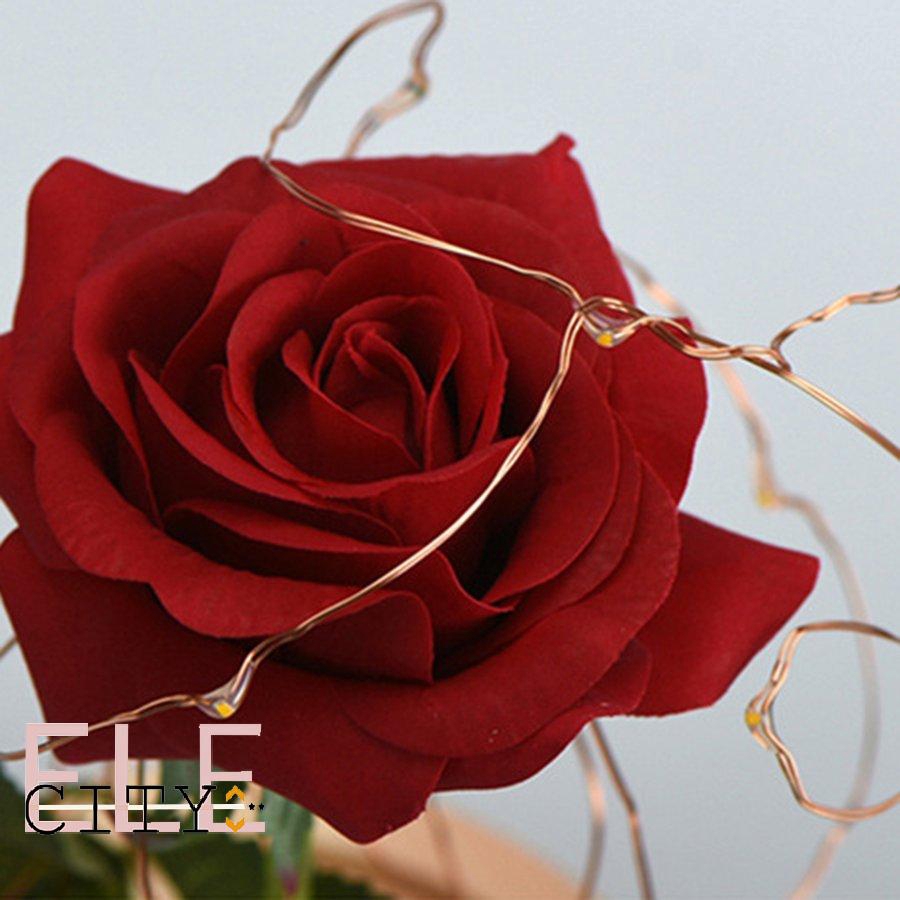 Hoa hồng có đèn LED trong lồng kính trang trí Valentine nguồn pin tiện dụng