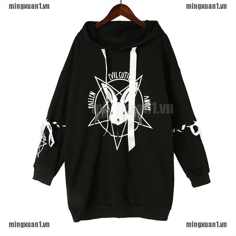 MINON Harajuku Print Lace Up Sweatshirt Women Hoodie Gothic Hooded Pullover Streetwear VN | BigBuy360 - bigbuy360.vn