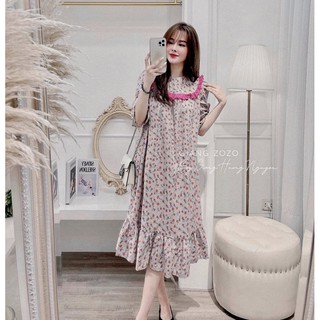 Đầm hoa dáng suông đuôi cá phối viền bèo xinh xắn🌸 Ảnh thật