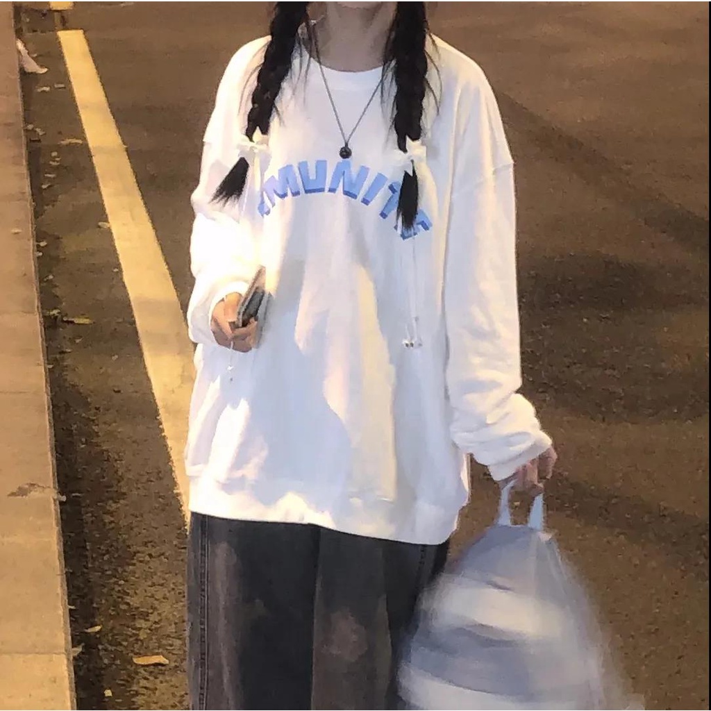 Áo sweatshirt  Cotton Mỏng Dáng Rộng In Hình Thời Trang Hàn Quốc Mới Cho Nữ