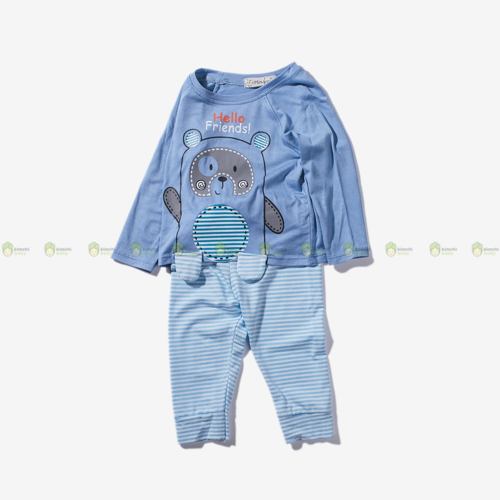 Bộ Dài Tay Thun Lạnh Cho Bé Trai, Bé Gái KIMCHIBABY Hoạ Tiết Gấu Kẻ, Đồ Bộ Mặc Nhà Cho Bé Thu Đông KWTD2206