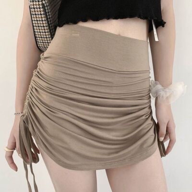 Chân váy rút dây nhún nhiều màu chất thun co giãn - Chân váy ngắn nhún mầu trắng, babydoll ulzzang mềm nội y xanh