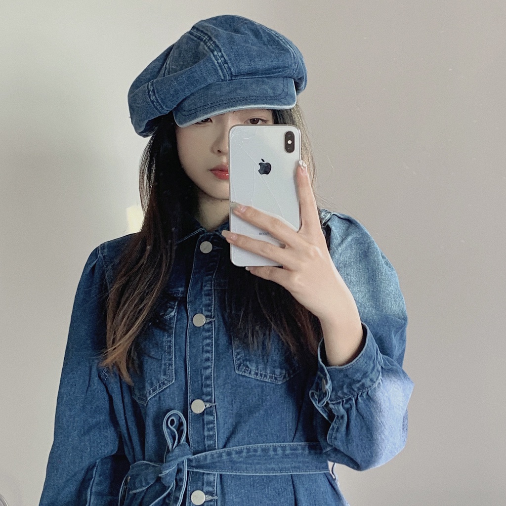 Mũ Beret Màu Xanh Dương Phong Cách Cao Bồi Thời Trang Xuân Hè Nhật Bản Cho Nữ