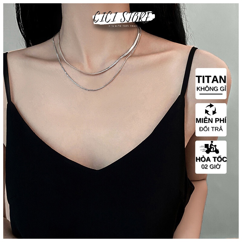 Dây Chuyền Nữ 2 Lớp Bằng Thép Titan Khoe Xương Đòn Phong Cách Hàn Quốc