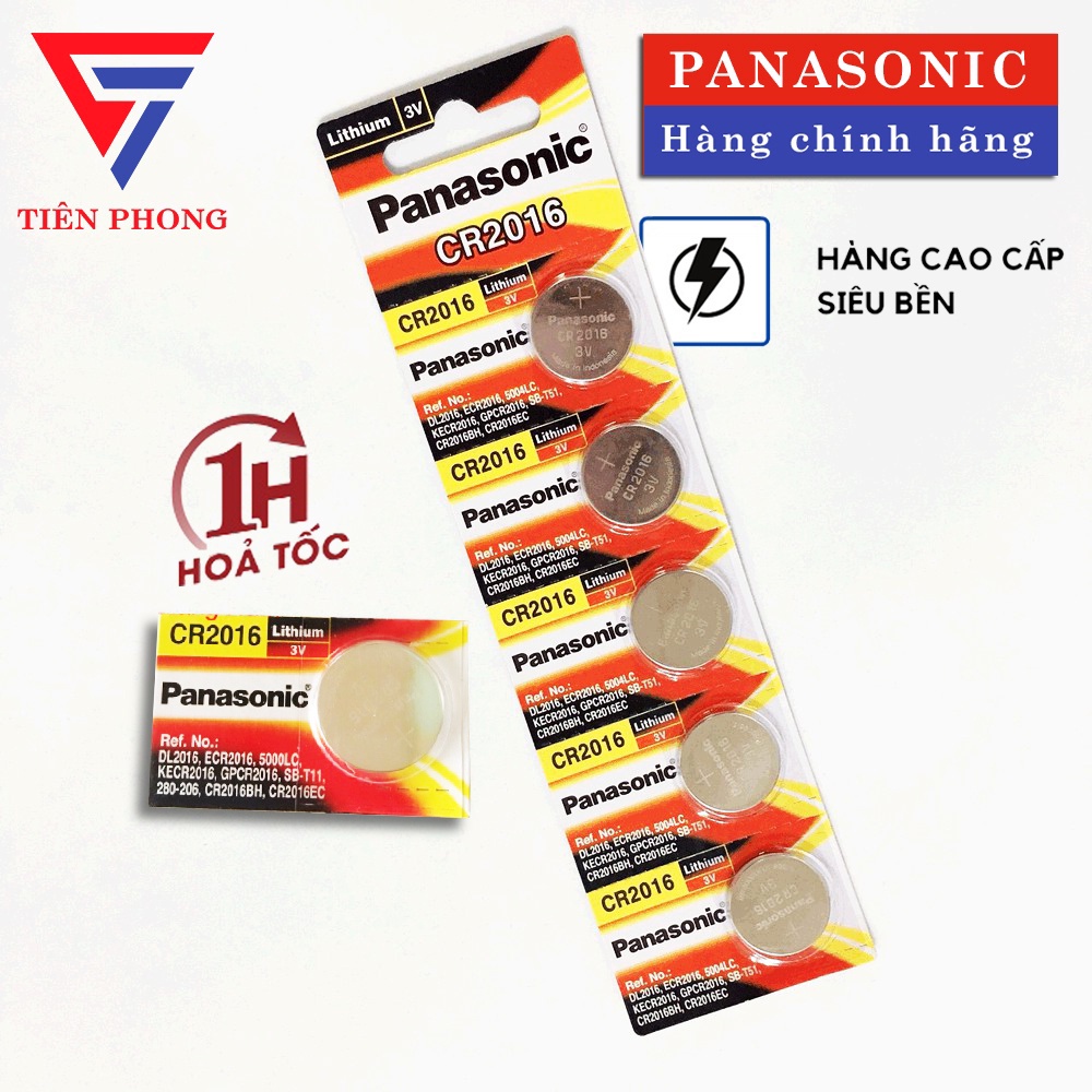Pin CR2016 Panasonic Lithium 3V vỉ 5 viên, Pin cúc áo chính hãng made in Indonesia