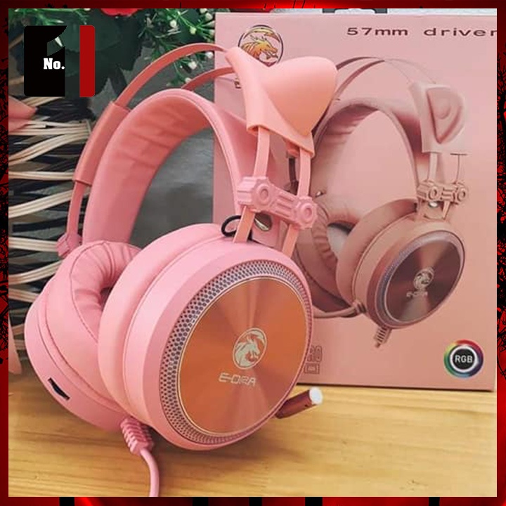 Tai Nghe Mèo Headphone Gaming Chụp Tai E-Dra EH412 Pro Hồng Led RGB Tai Nghe Game Thủ Máy Vi Tính Laptop Pc