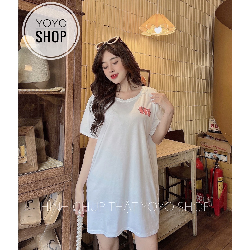 Áo đầm nữ thun thái phom rộng dáng dài dấu quần tay lỡ form dưới 70kg màu trắng