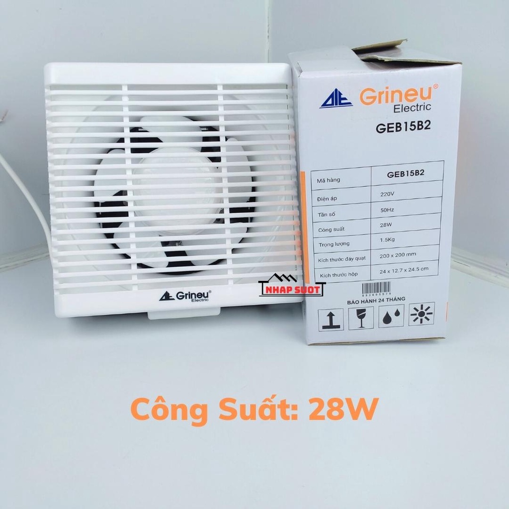 Quạt Thông Gió Gắn Tường GRINEU Đáy 20 x 20 cm GEB15B2
