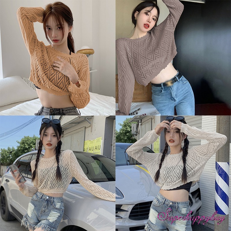 Áo Sweater Dệt Kim Thiết Kế Lỗ Thời Trang Cho Nữ