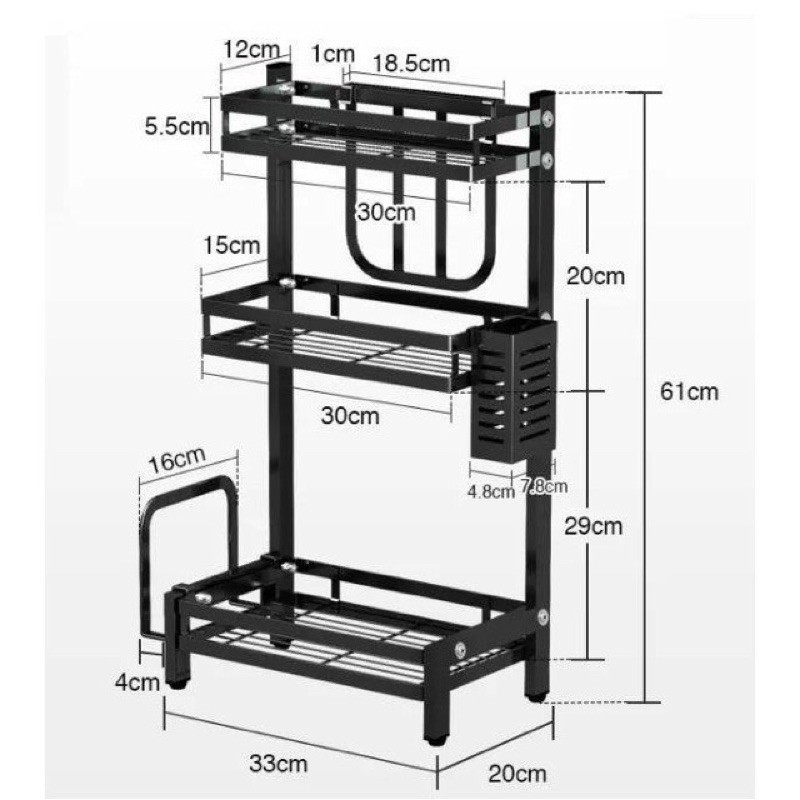 KỆ GIA VỊ SẮT ĐEN 3 TẦNG CHỊU LỰC TỚI 60kg Sơn Tĩnh Điện