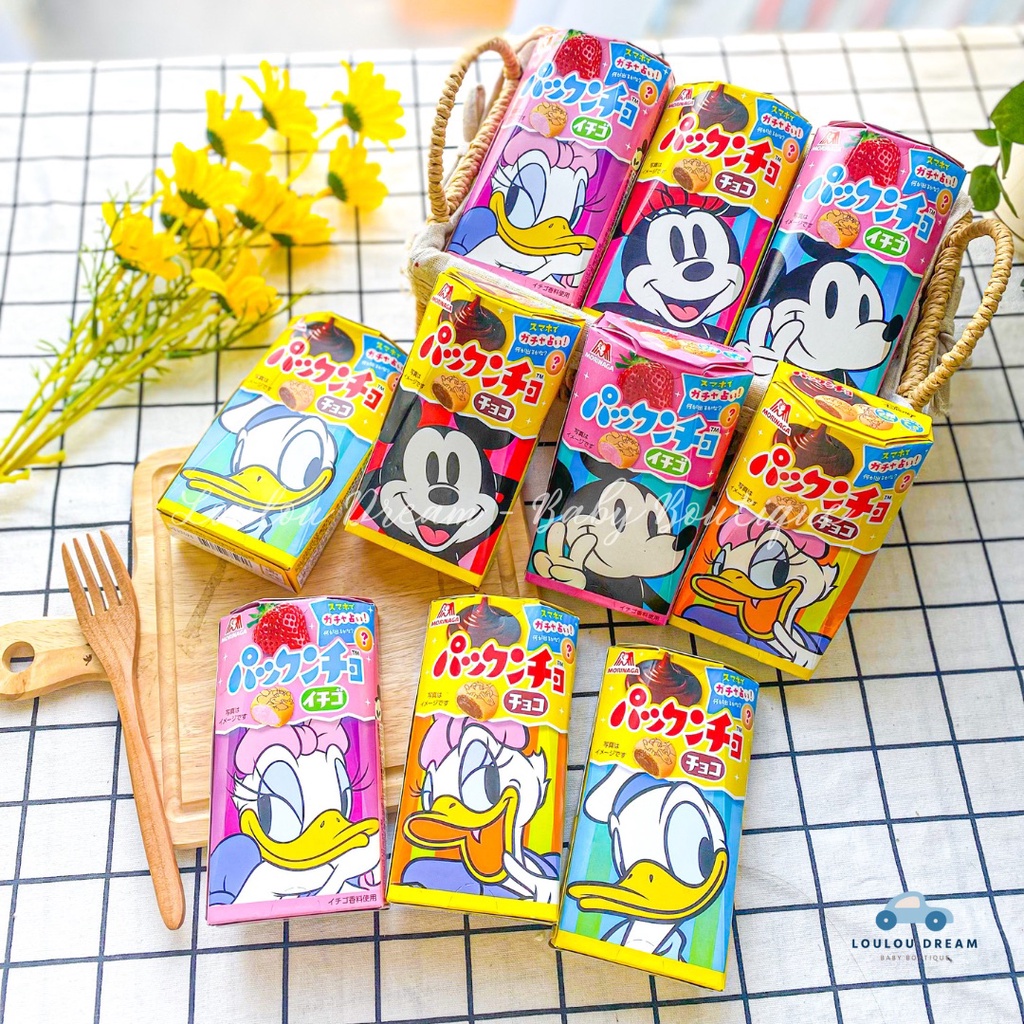 Bánh quy gấu nhân kem Morinaga Nhật Bản phiên bản giới hạn Disney vị socola / dâu 27gr cho bé ăn dặm