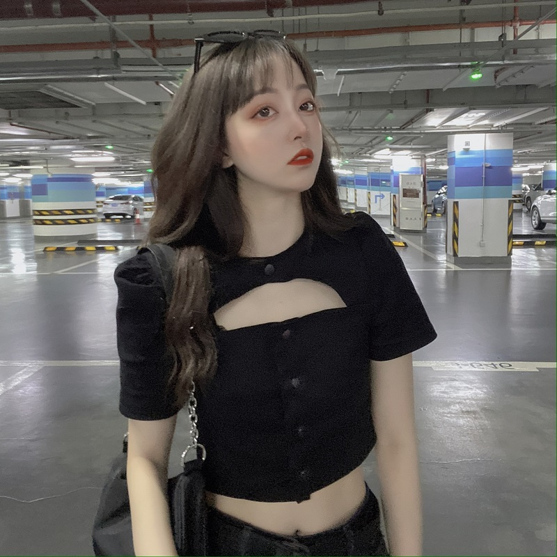 Áo croptop SUXI ngắn tay eo cao thời trang mùa hè dành cho nữ