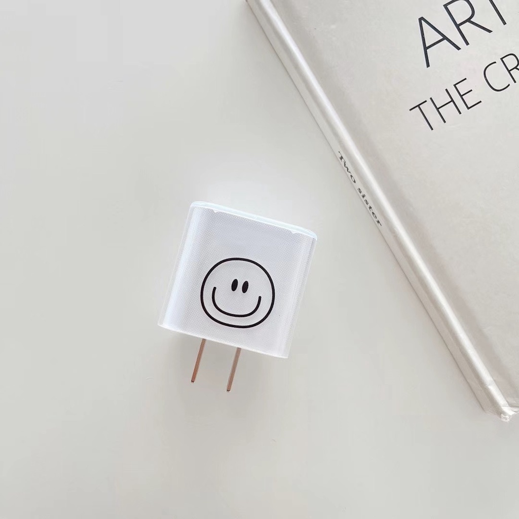 Phụ kiện bảo vệ cáp sạc USB 18W 20W trong suốt hình mặt cười đơn giản thích hợp cho Apple