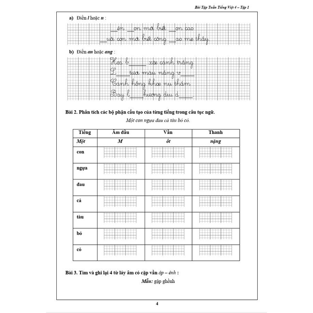 Sách - Bài Tập Tuần Tiếng Việt Lớp 4 - Học Kì 1 (1 cuốn)